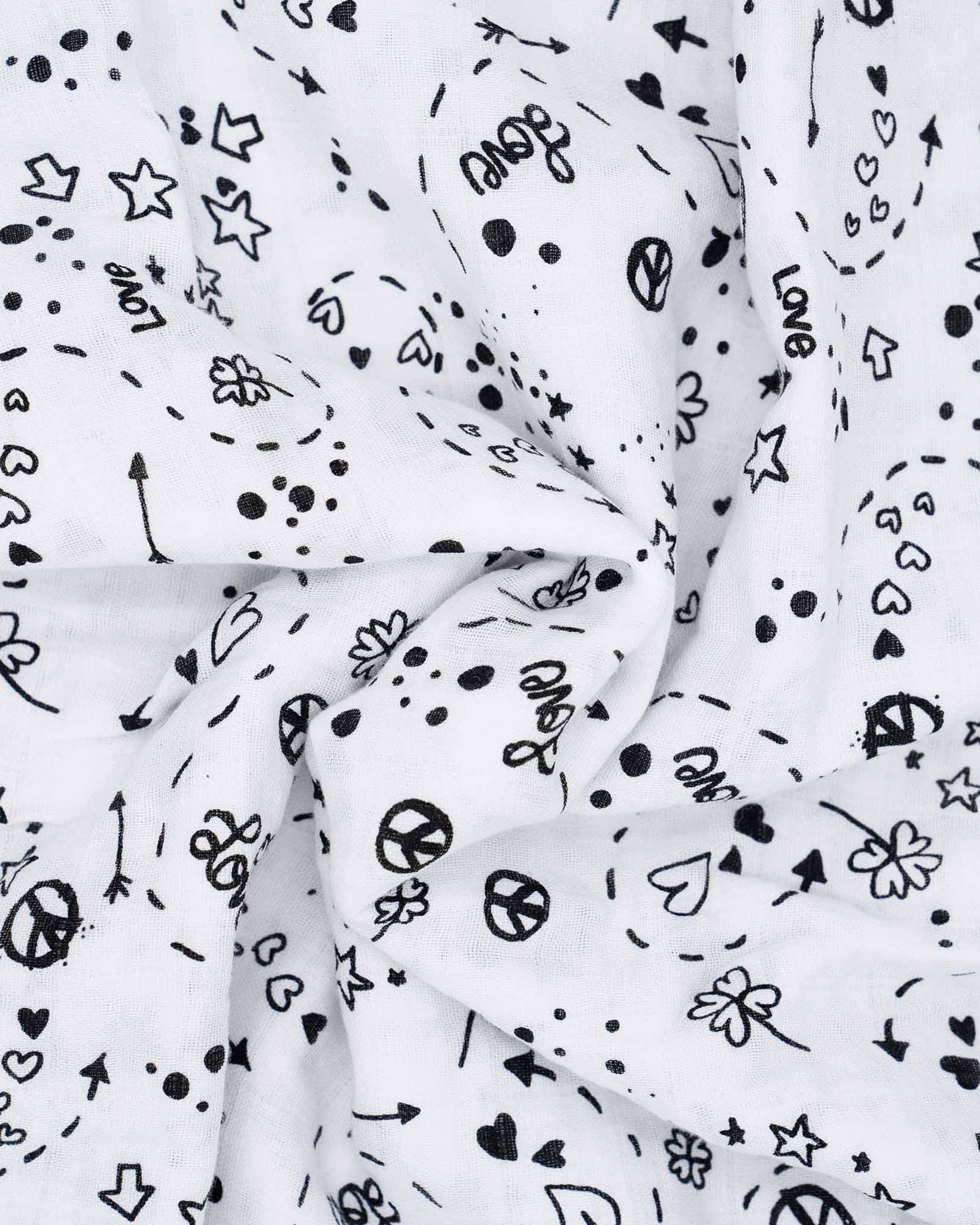 Musselin-Stoff Mulltuch Love&Peace