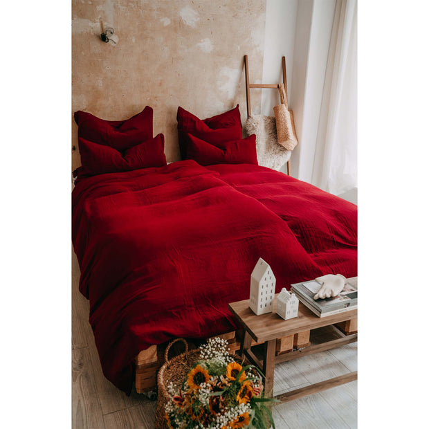 Musselin-Bettwäsche Farbe Cranberry Moodbild Bett und Deko