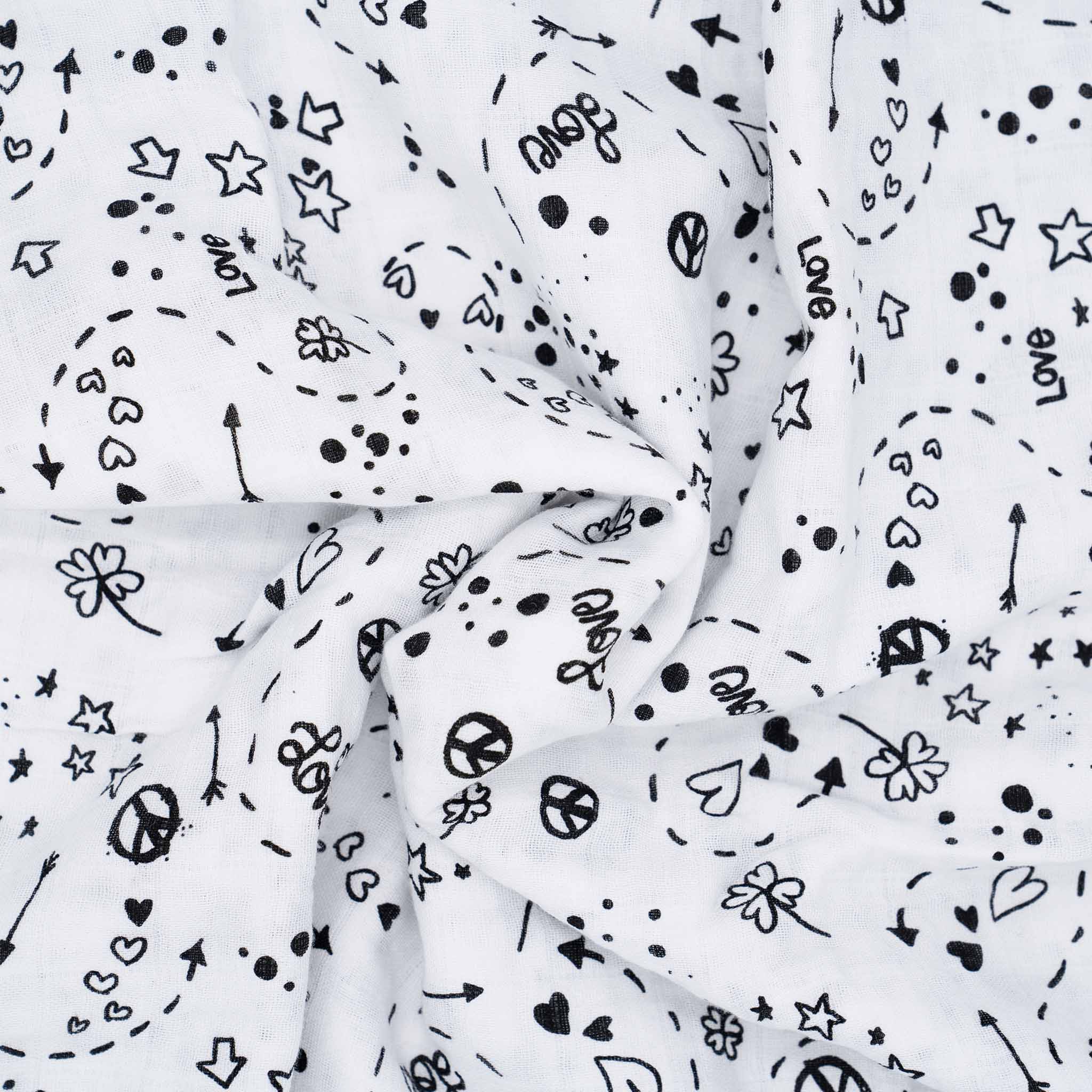 Musselin-Stoff Mulltuch Love&Peace