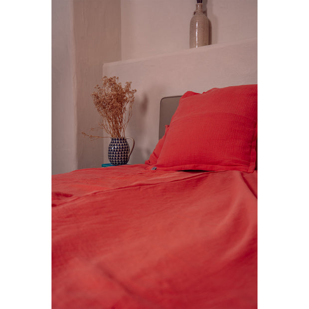 Musselin-Bettwäsche Farbe Coral Bett