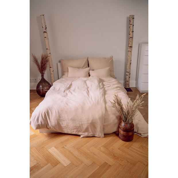 Musselin-Bettwäsche Farbe Oat Bett